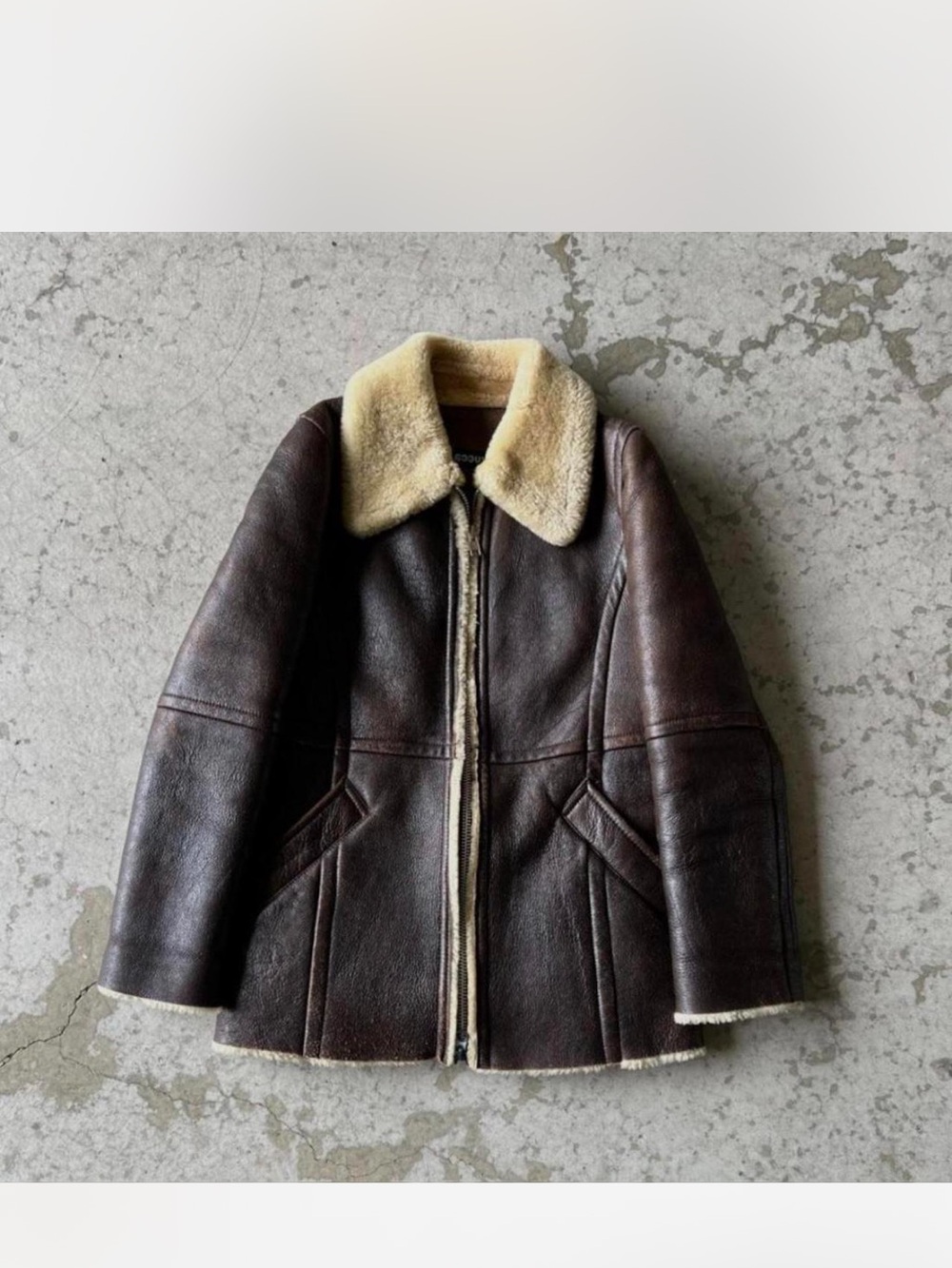 Shearling-Lined Brown Leather Jacket with Cream Collar